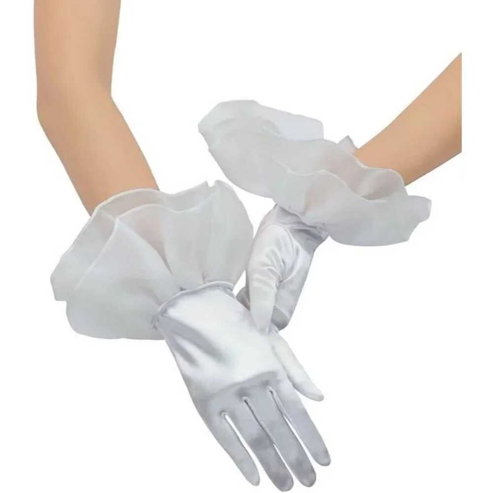 Women's Ruffled Evening Fuchsia Short Satin Formal Gloves Costume Accessories